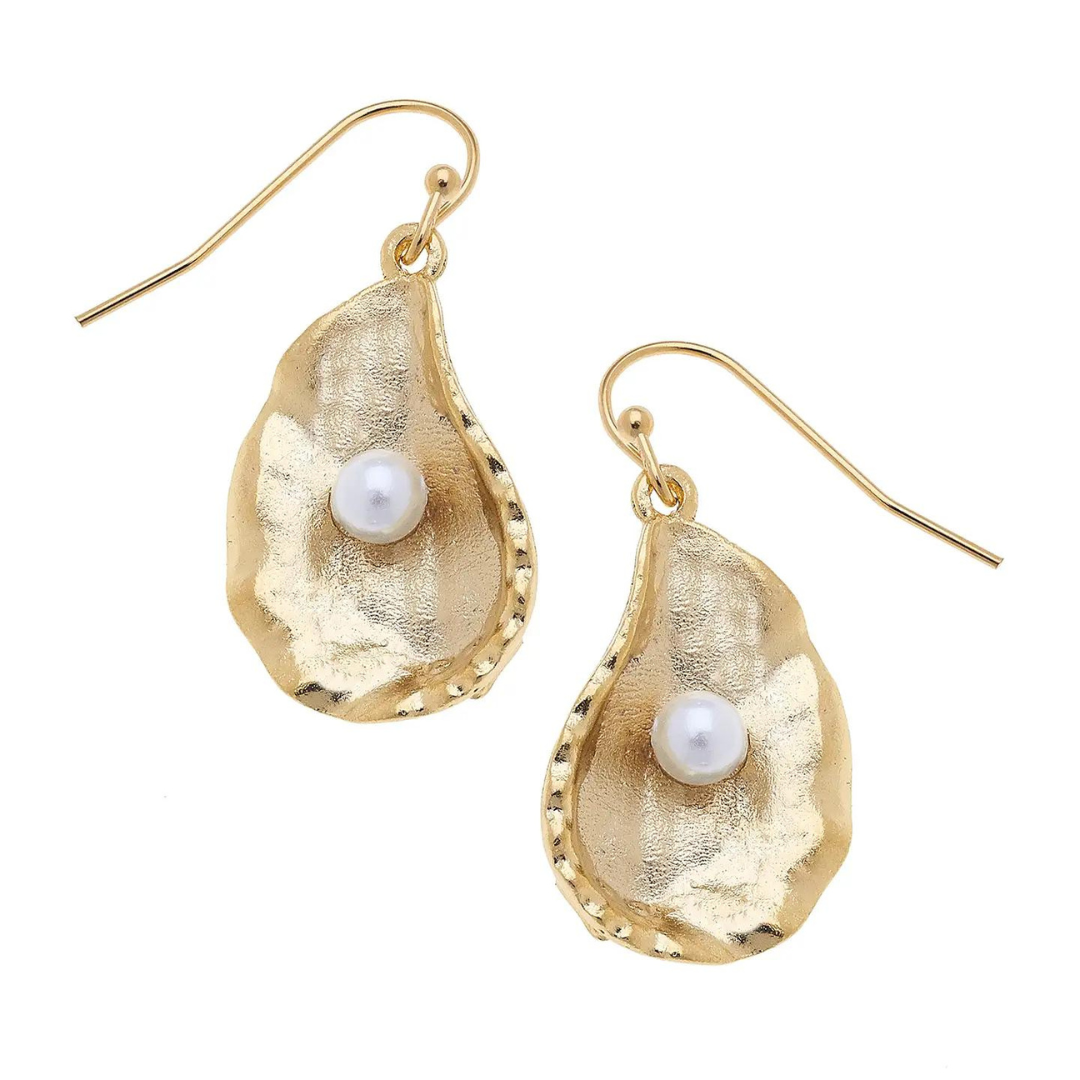 Oyster w/ Pearl Earrings - Gold