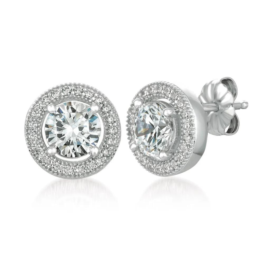 Crislu Round Cushion Halo Earrings