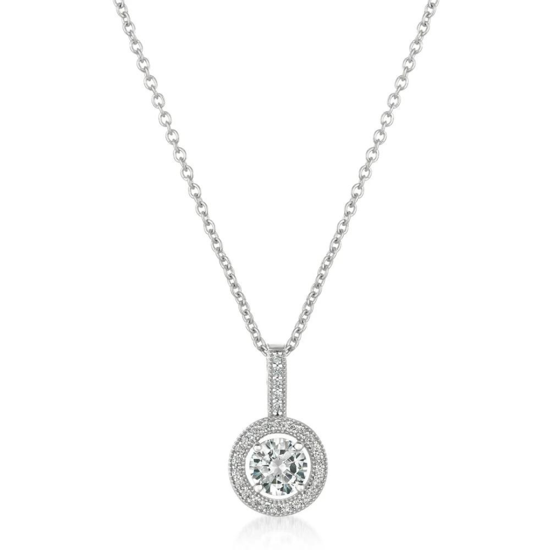 Crislu Round Cushion Halo Necklace