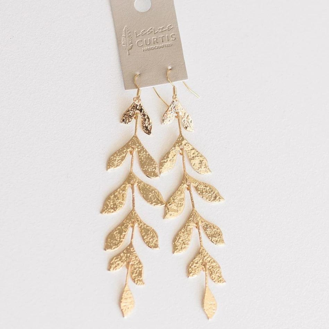 Leslie Curtis Flora Long Leaf Earrings - Gold