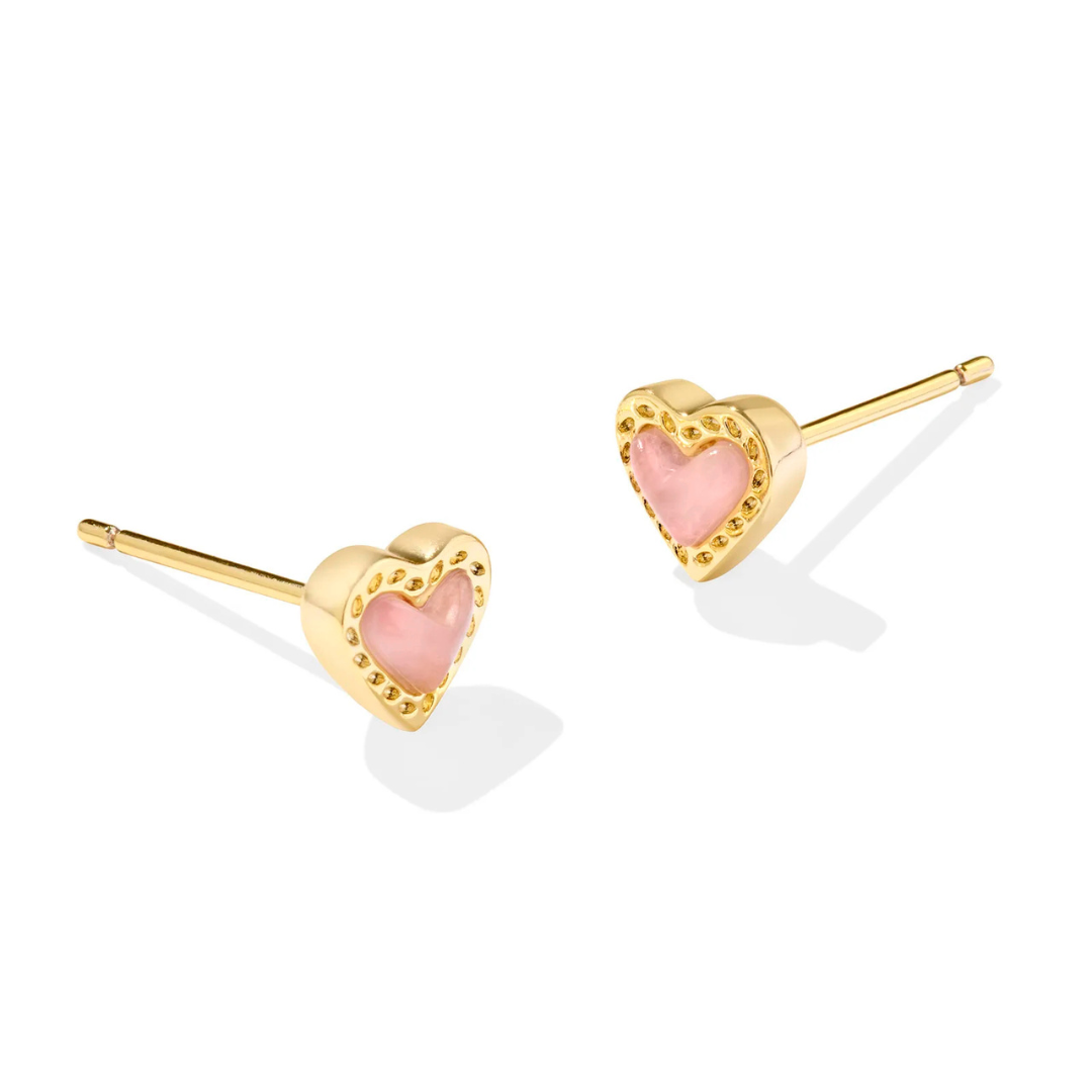 Kendra Scott Mini Ari Heart Stud Earrings - Gold - Rose Quartz