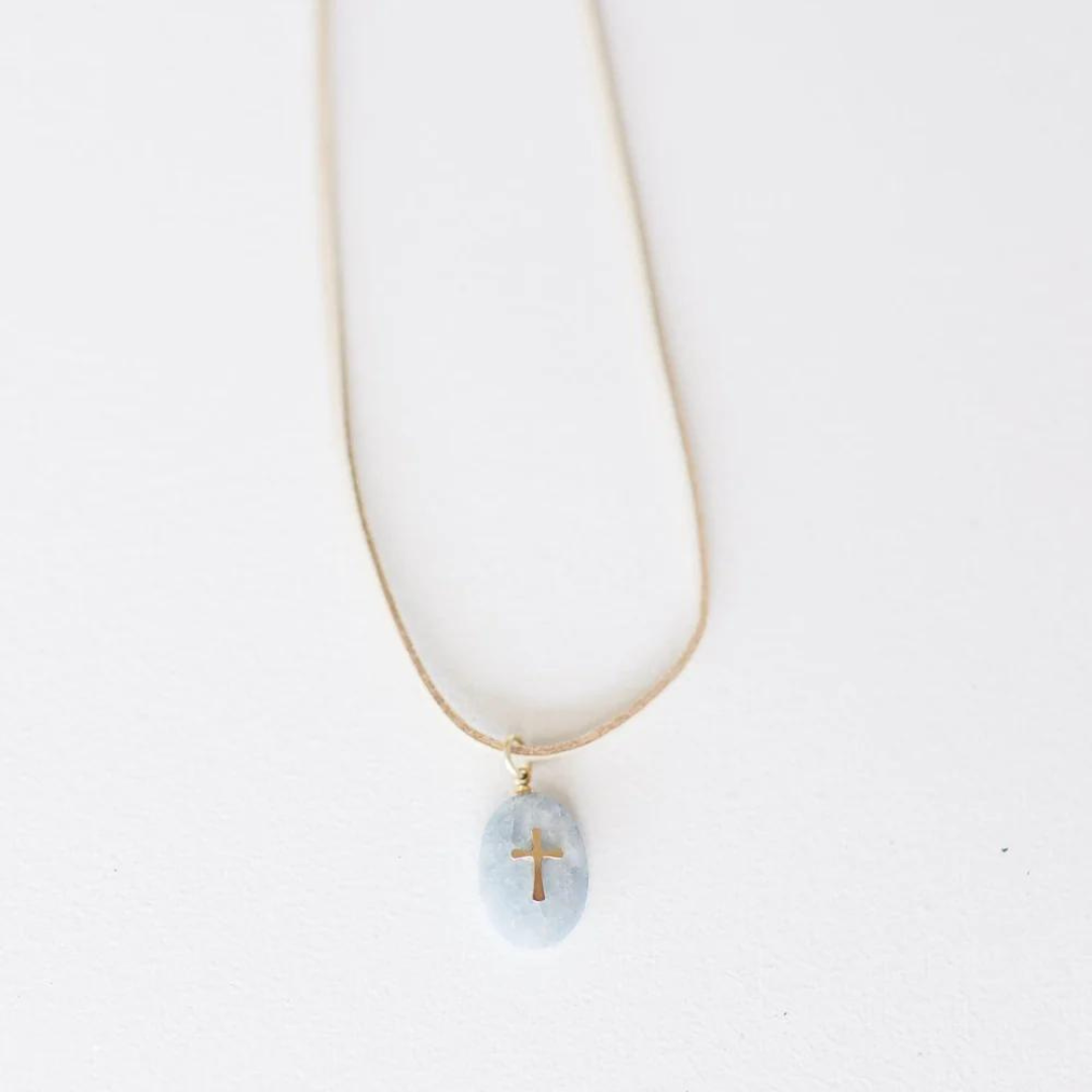 Leslie Curtis Garner Aquamarine Cross Necklace - Gold