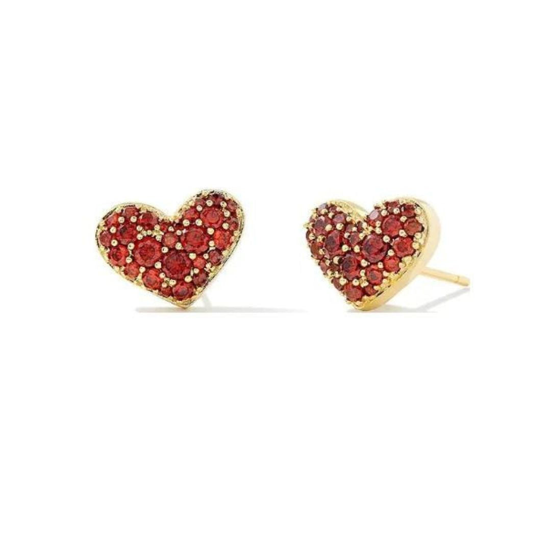 Kendra Scott Ari Pave Crystal Heart Earrings - Gold - Red Crystal