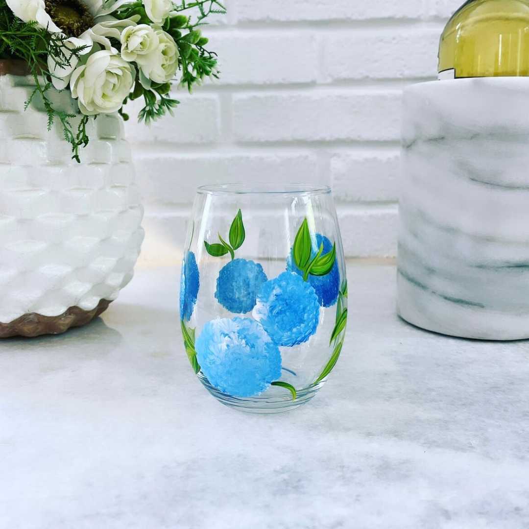 Wine by Design Handpainted Hydrangea Stemless Glass