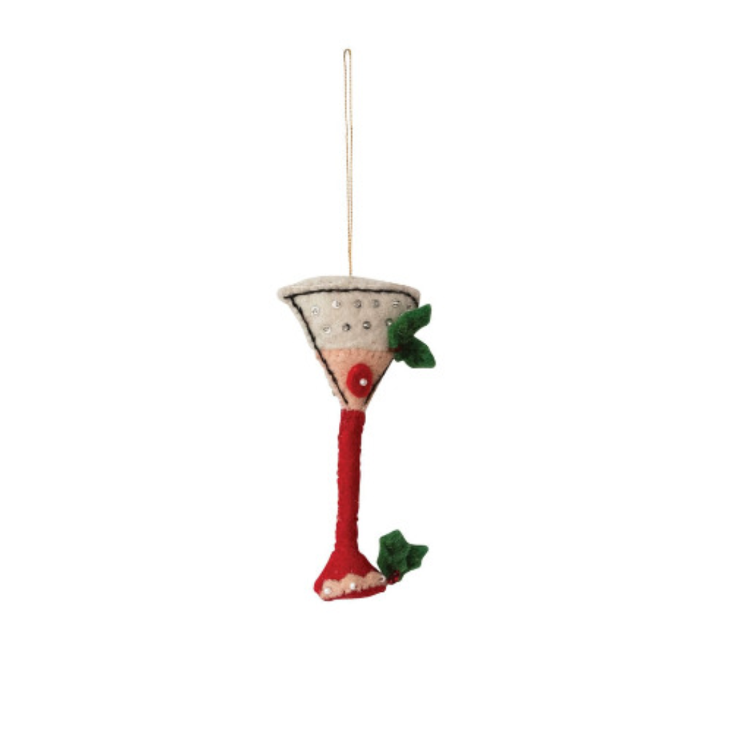 Handmade Wool Felt Holiday Cocktail Ornament