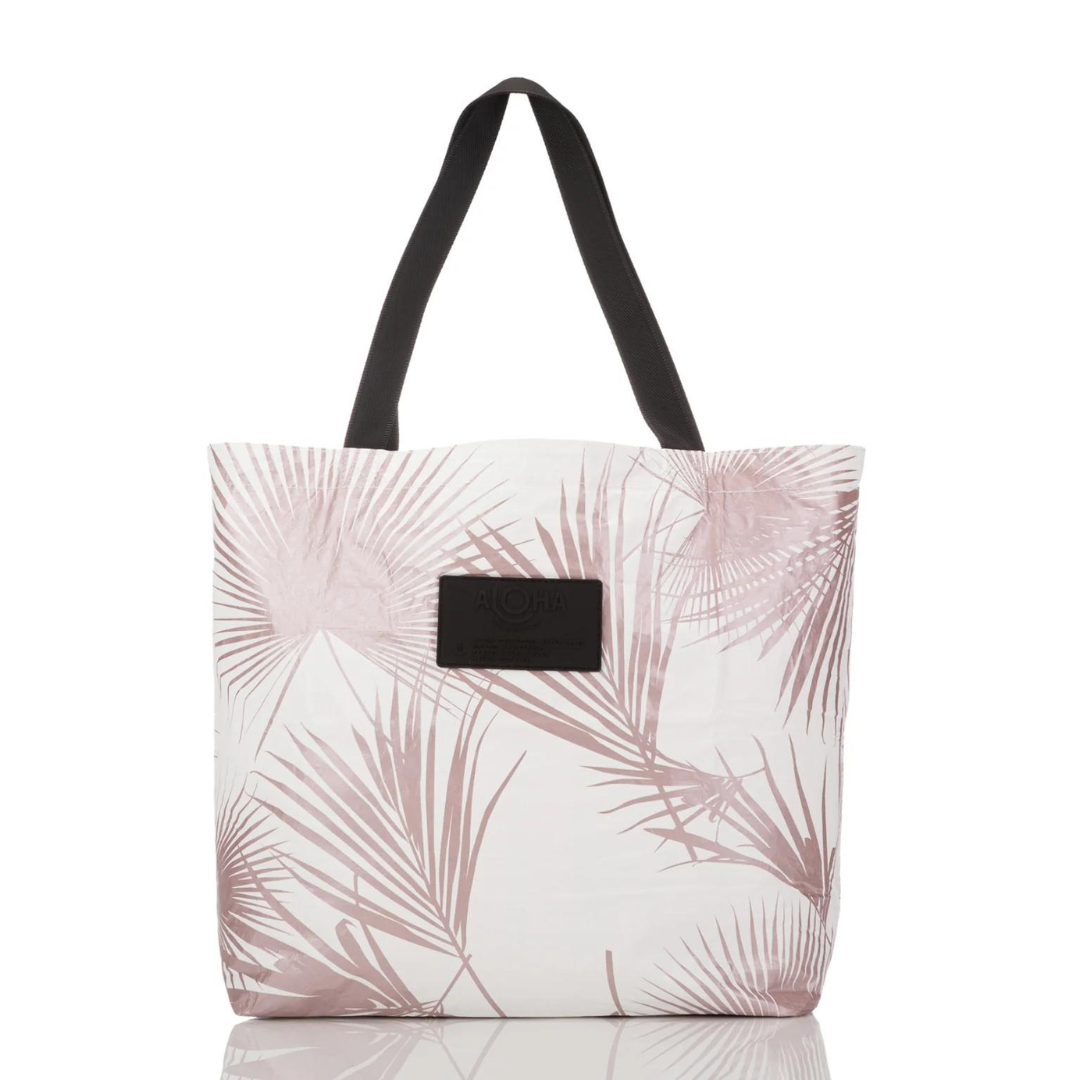 Aloha Reversible Tote - Rose Gold Day Palms