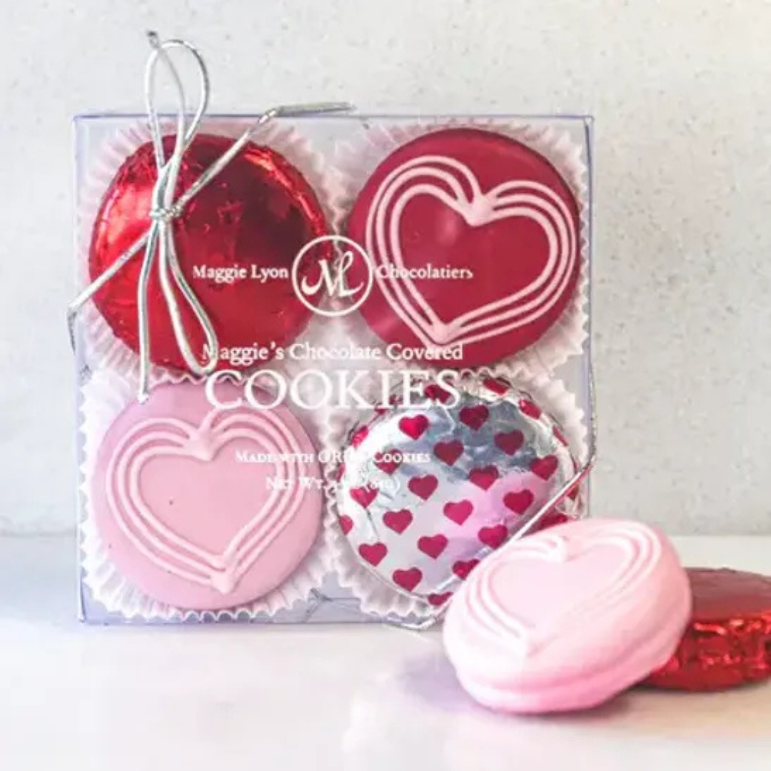 Maggie Lyon Valentine's 4pc Milk Chocolate Cookies - Drawn Hearts