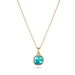 Gold necklace with a green pendant on a white background