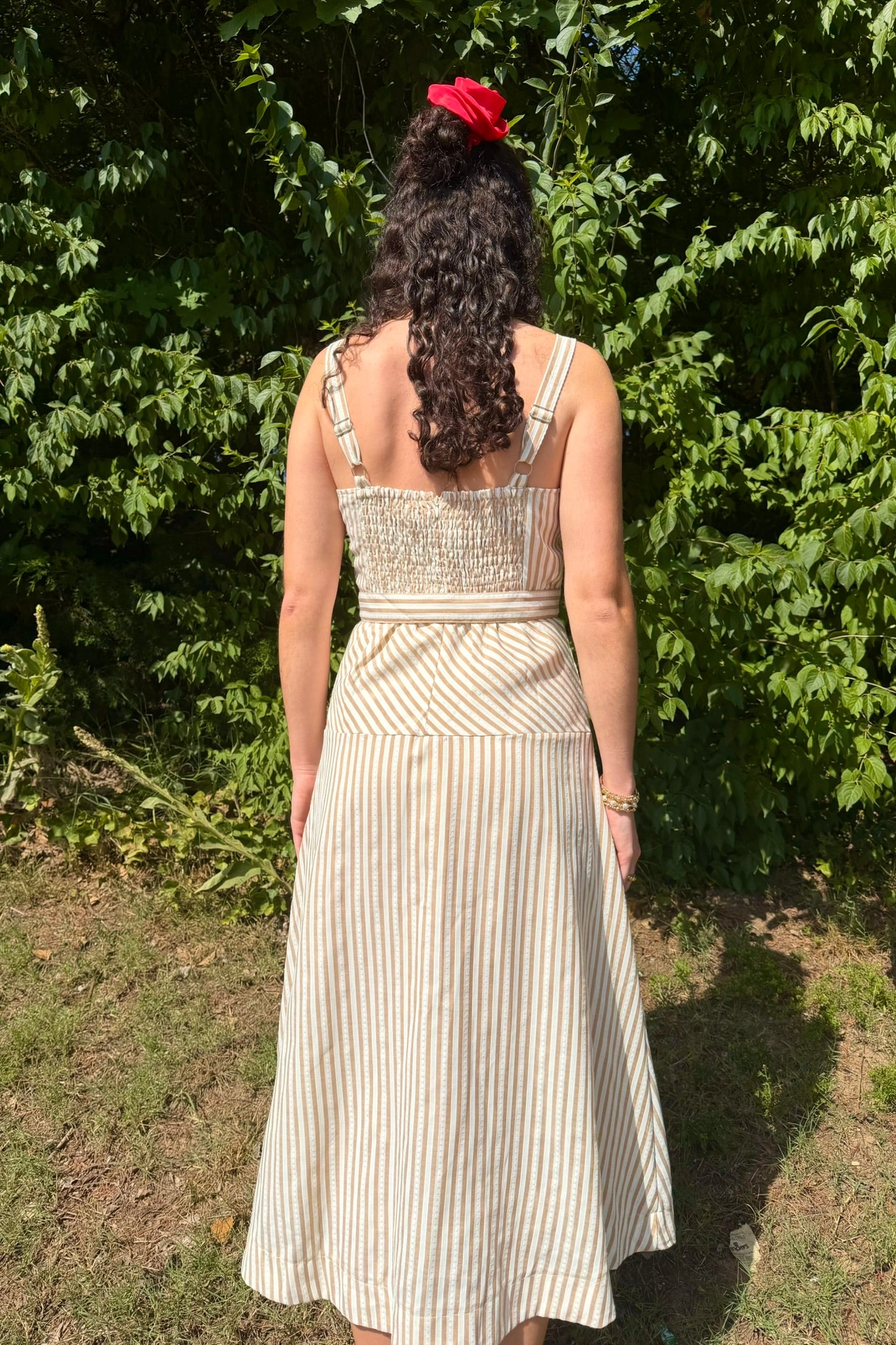 Zoe & Claire Belted Stripe Dress- Brown