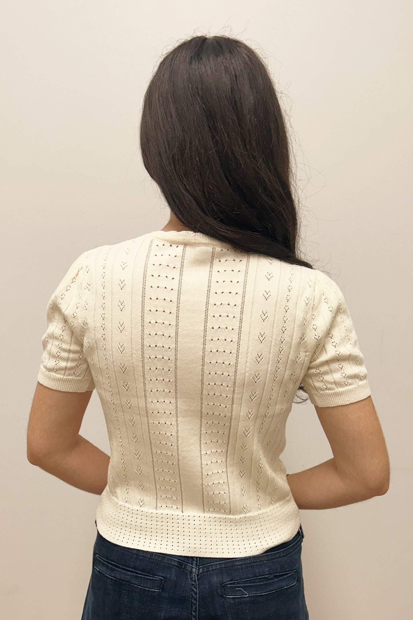Zoe and Claire Short Sleeve Button Up Sweater