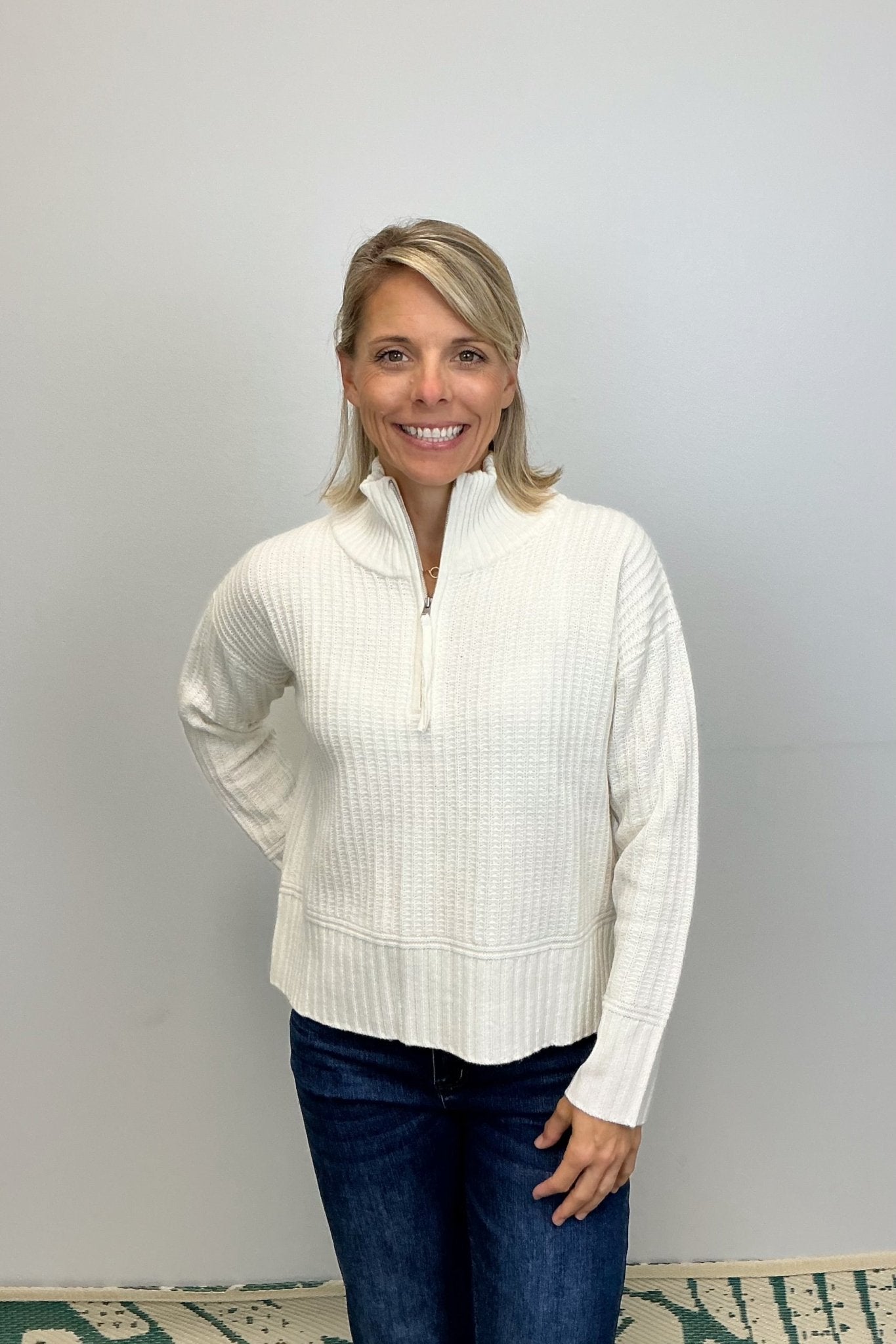 Alashan Cashmere Morgan Textured Half Zip Pullover - Chalk - Alashan Cashmere Co.