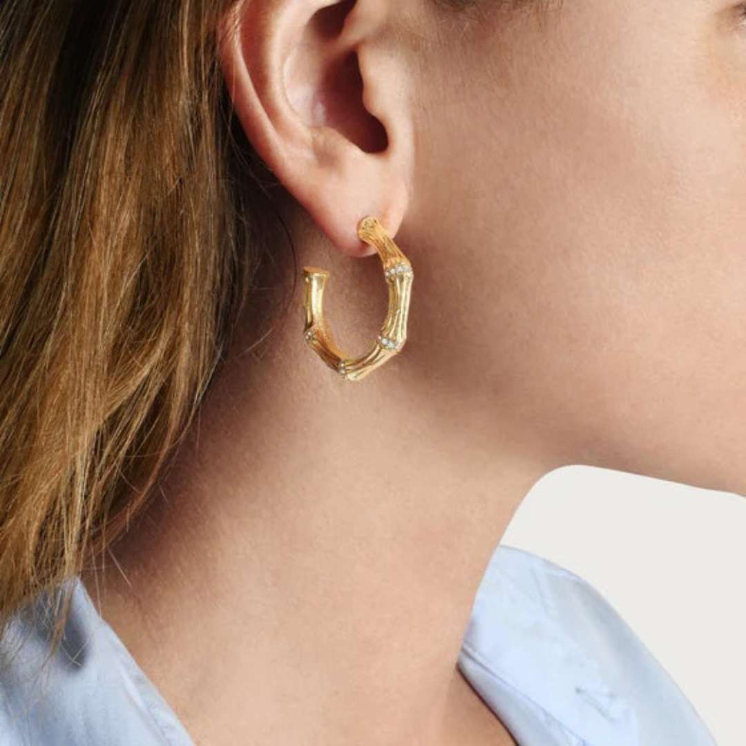 Anabel Aram Bamboo Medium Hoop Earrings- Gold - Anabel Aram Jewelry