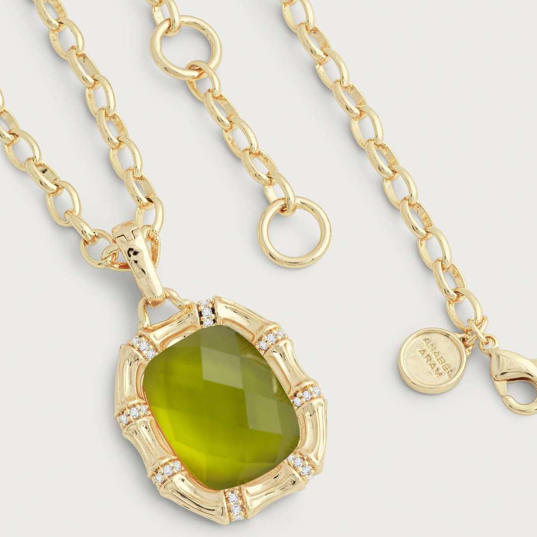 Anabel Aram Bamboo with Stone Pendant Necklace- Iridescent Peridot - Anabel Aram Jewelry