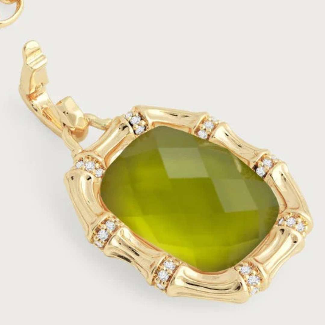Anabel Aram Bamboo with Stone Pendant Necklace- Iridescent Peridot - Anabel Aram Jewelry