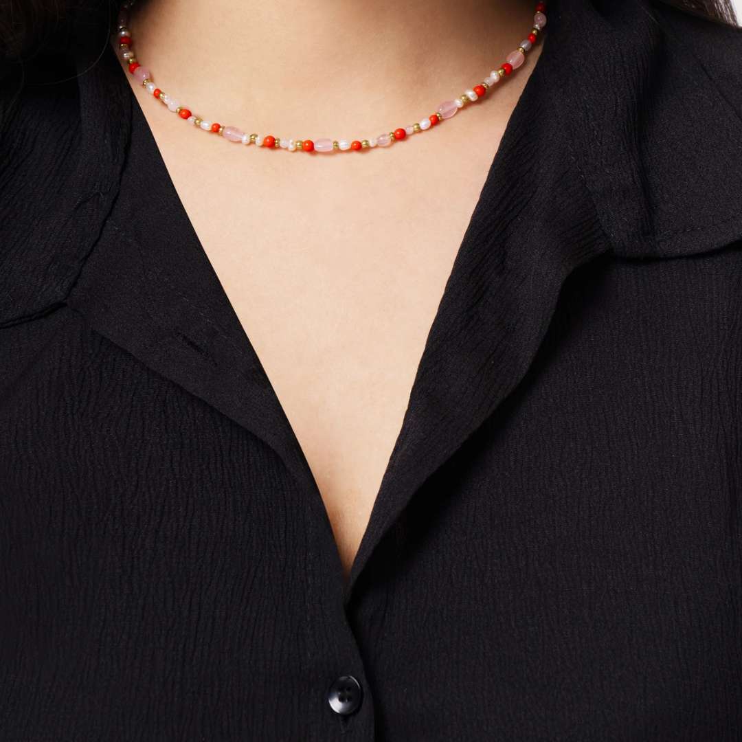 Anabel Aram Milos Warm Beaded Necklace w/ Coral & Scallop Charms - Anabel Aram Jewelry