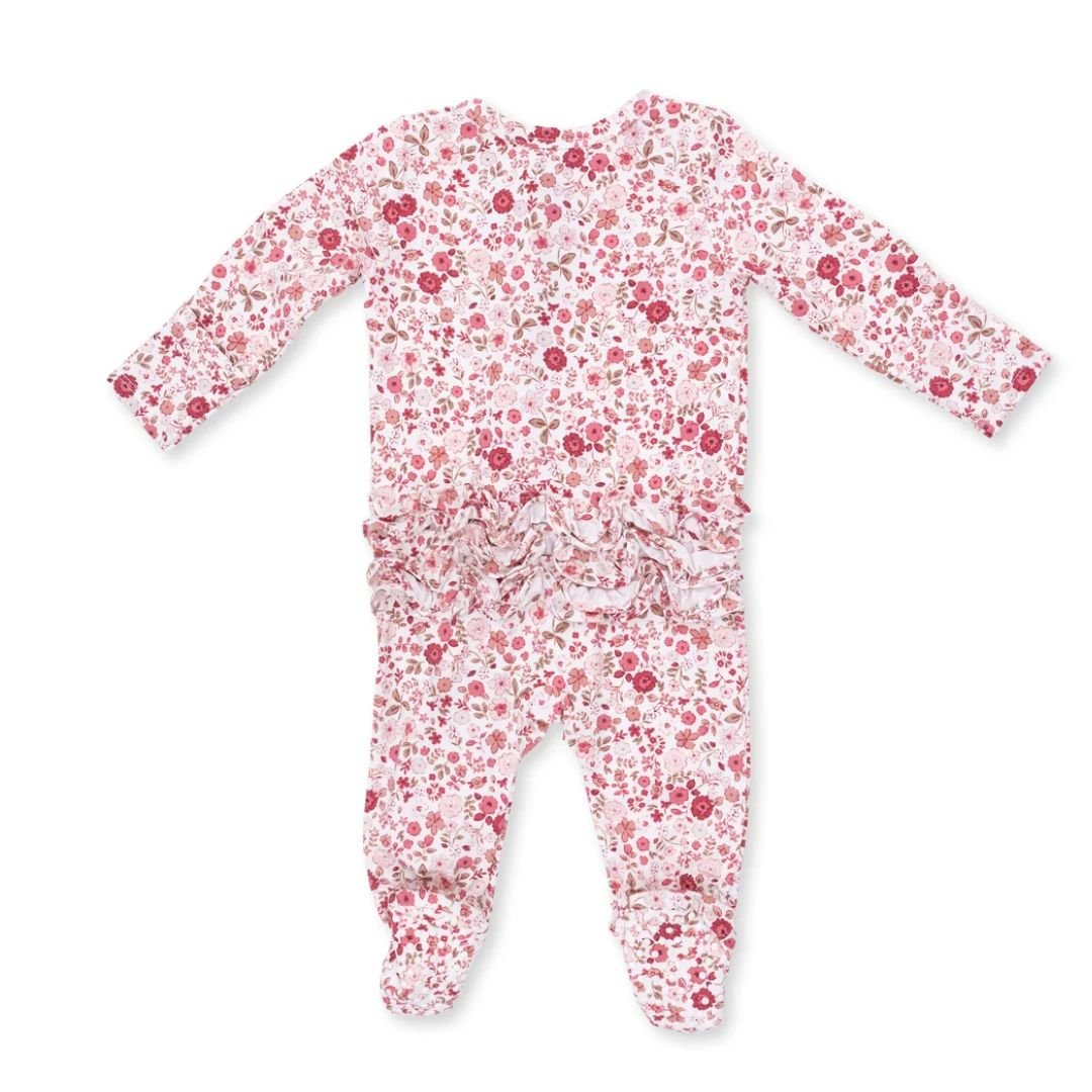 Angel Dear 2 way Ruffle Back Zip Footie In Serene Floral - Angel Dear