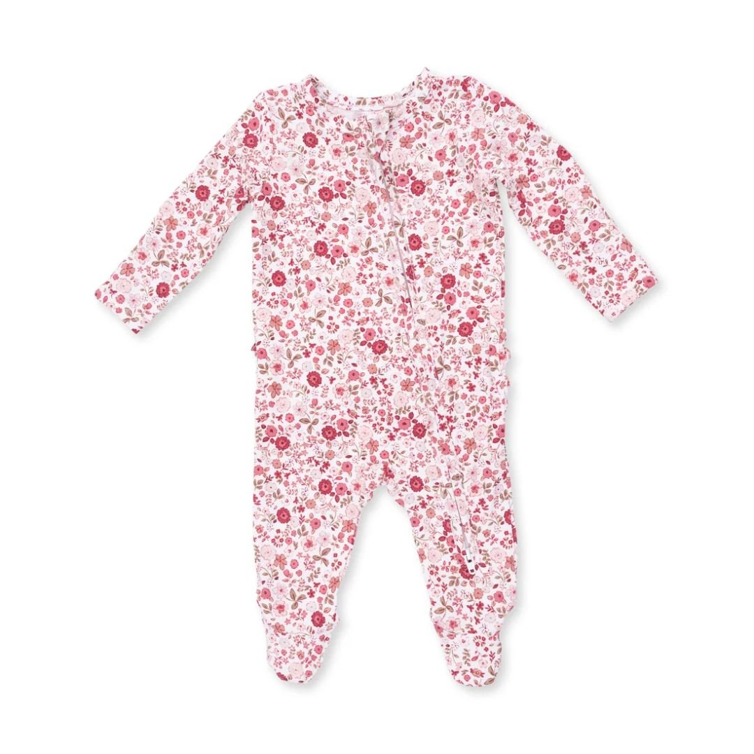 Angel Dear 2 way Ruffle Back Zip Footie In Serene Floral - Angel Dear