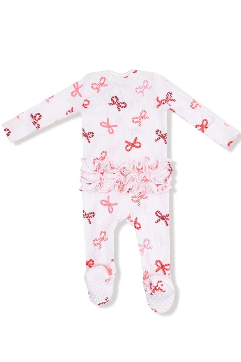 Angel Dear 2 Way Zipper Ruffle Footie - Candy Cane Bows - Angel Dear