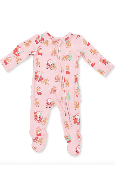 Angel Dear 2way Ruffle Back Zip Footie- Vint Rein/Santa Pk - Angel Dear