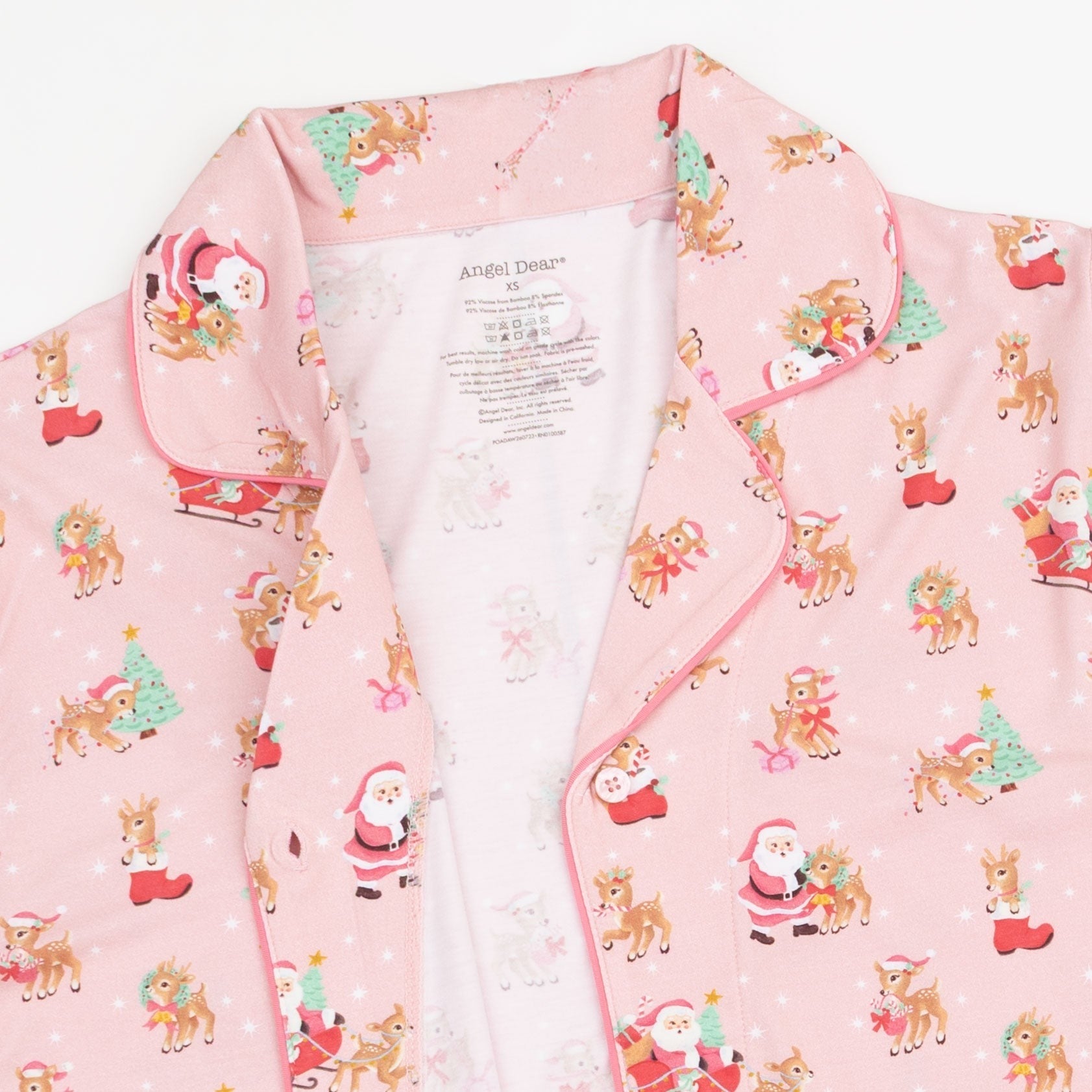 Angel Dear Adult Pajama Set Vintage Reindeer & Santa Pink - Angel Dear