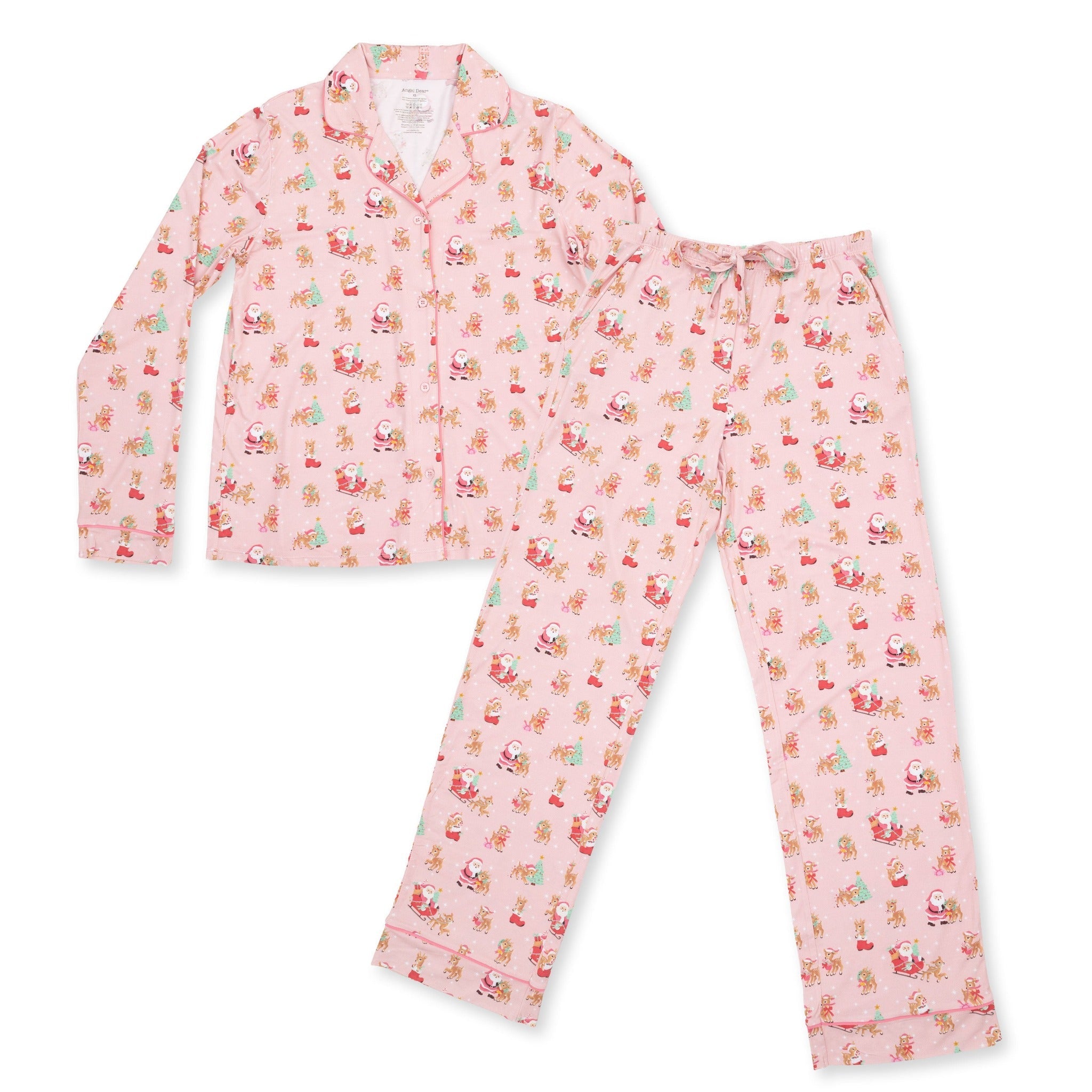 Angel Dear Adult Pajama Set Vintage Reindeer & Santa Pink - Angel Dear