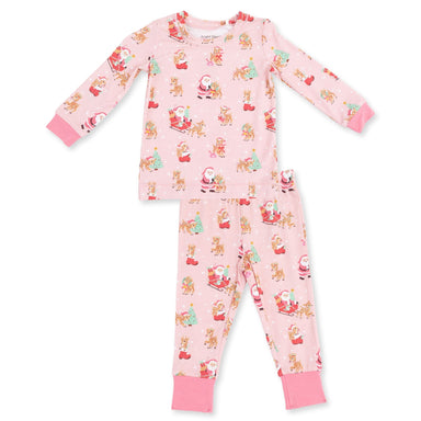 Angel Dear Long Sleeve Lounge Set Vintage Reindeer & Santa Pink - Angel Dear