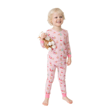 Angel Dear Long Sleeve Lounge Set Vintage Reindeer & Santa Pink - Angel Dear