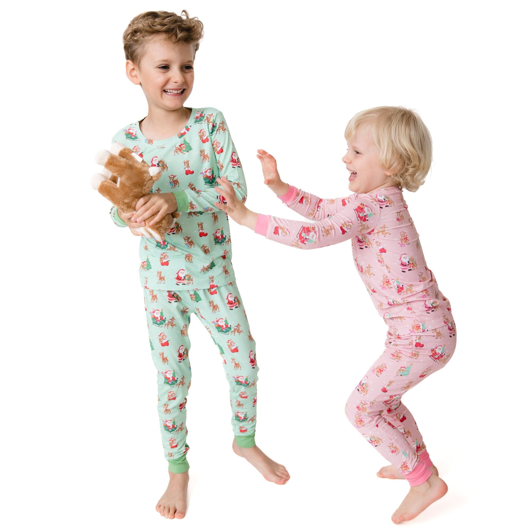 Angel Dear Long Sleeve Lounge Set Vintage Reindeer & Santa Pink - Angel Dear