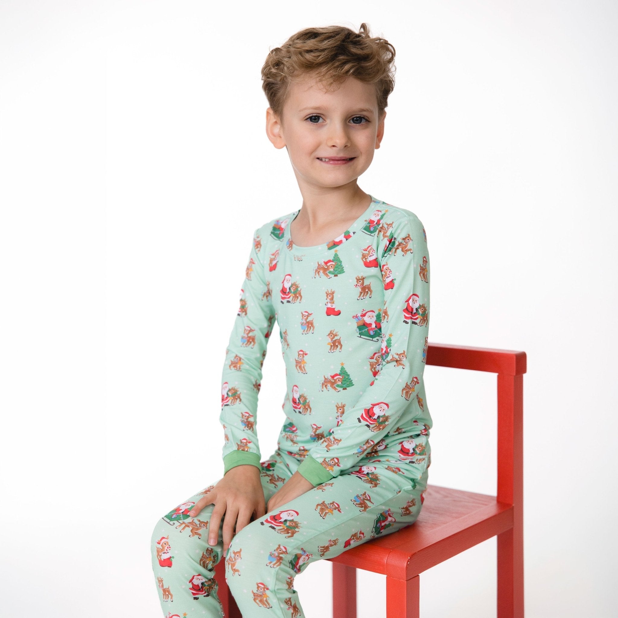 Angel Dear Long Sleeve Loungewear Set Vintage Reindeer & Santa - Angel Dear