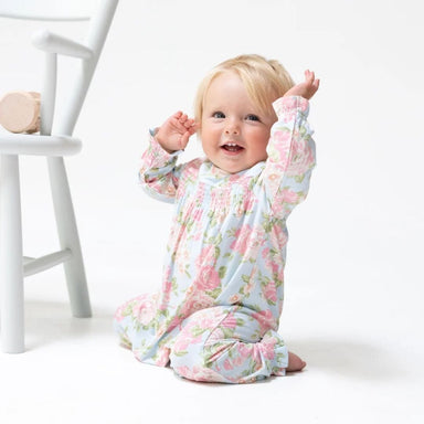 Angel Dear Smocked Long Sleeve Romper In Angeline Floral - Angel Dear
