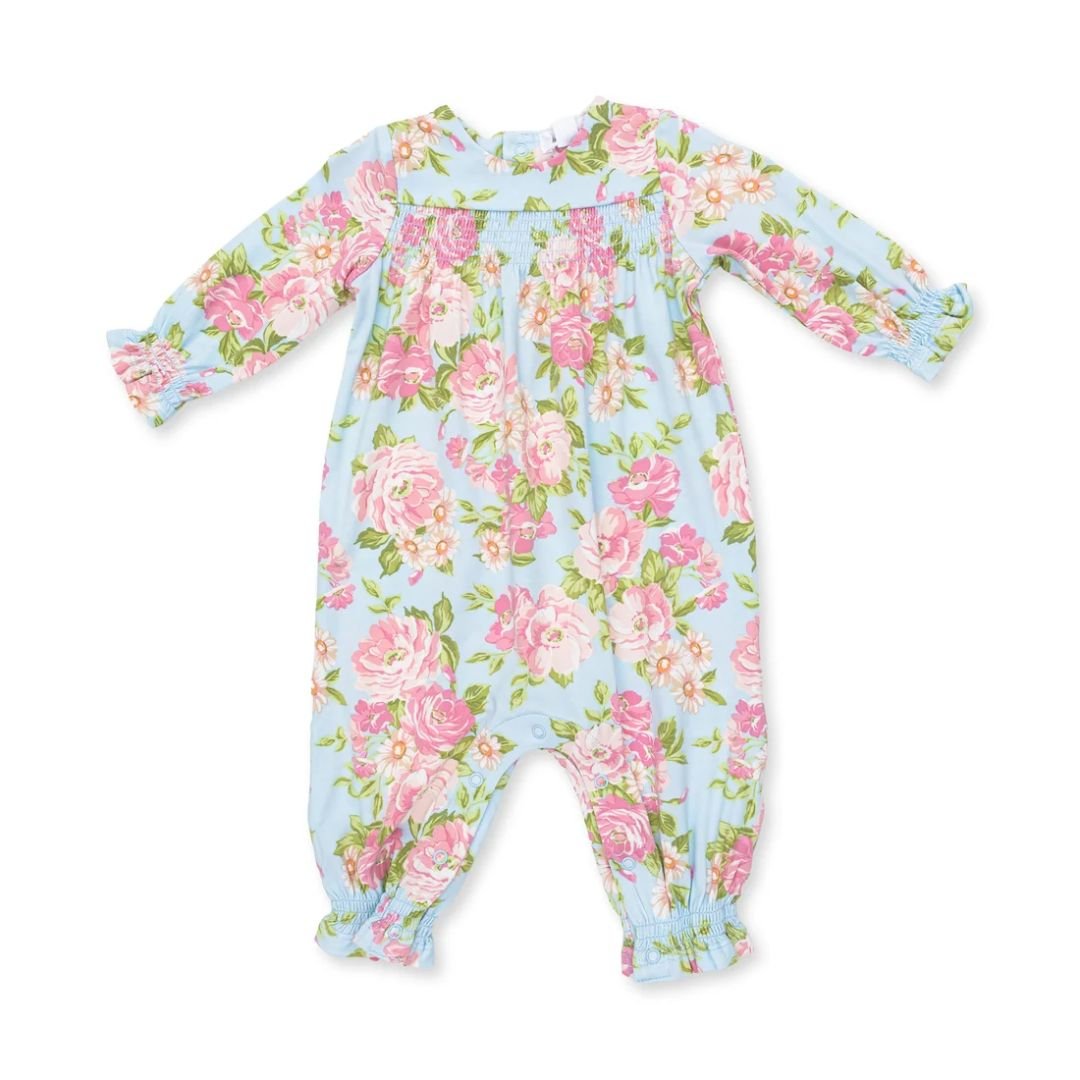 Angel Dear Smocked Long Sleeve Romper In Angeline Floral - Angel Dear