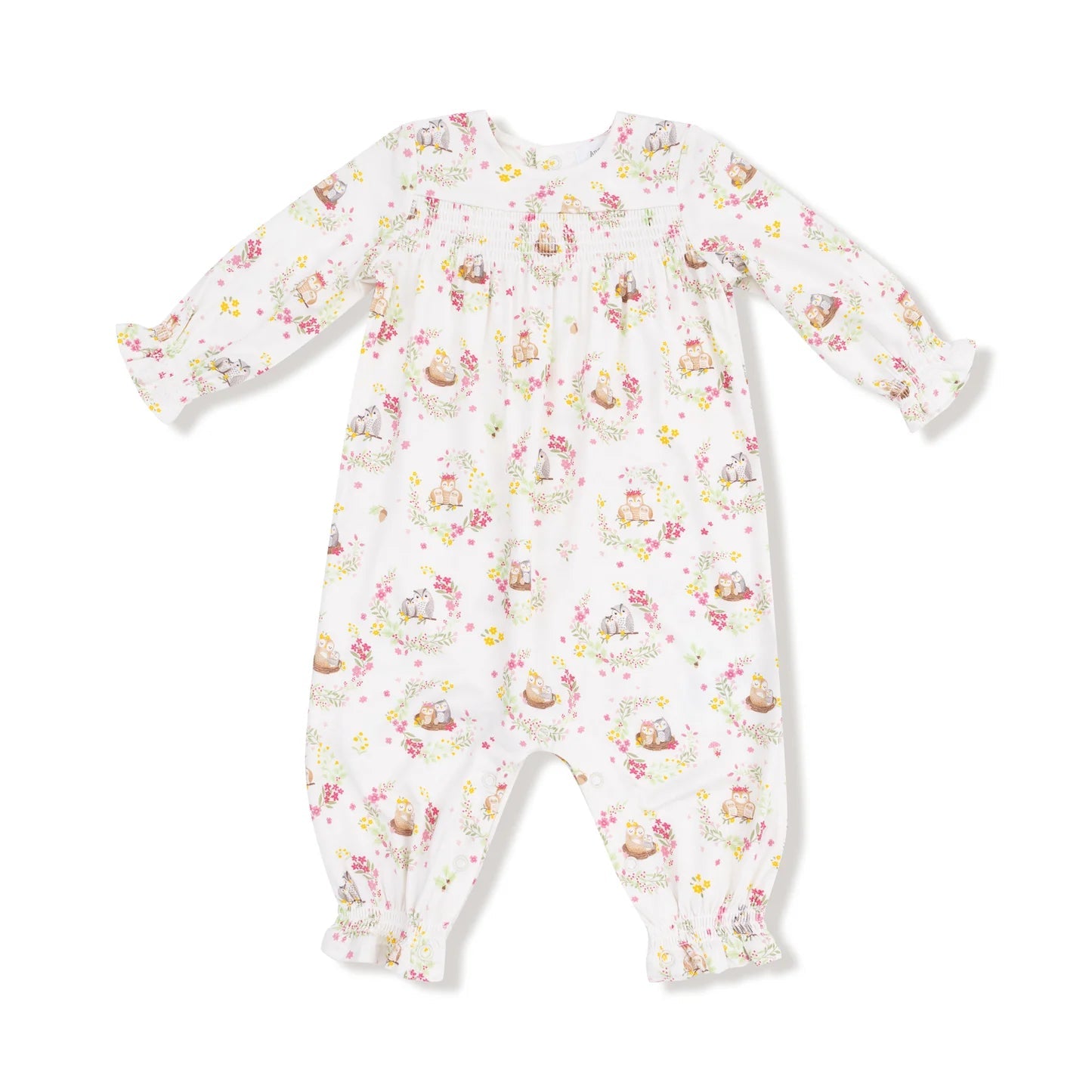 Angel Dear Smocked Romper - Floral Owl Families - Angel Dear