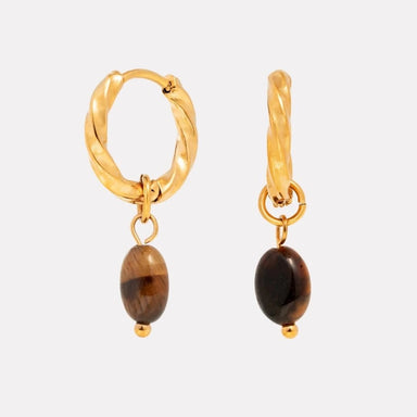 Atolea Jewelry Tiger Eye Hoop Earrings In Gold - ATOLEA Jewelry