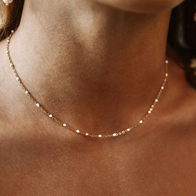 Atolea Jewelry White Beaded Choker In Gold - ATOLEA Jewelry