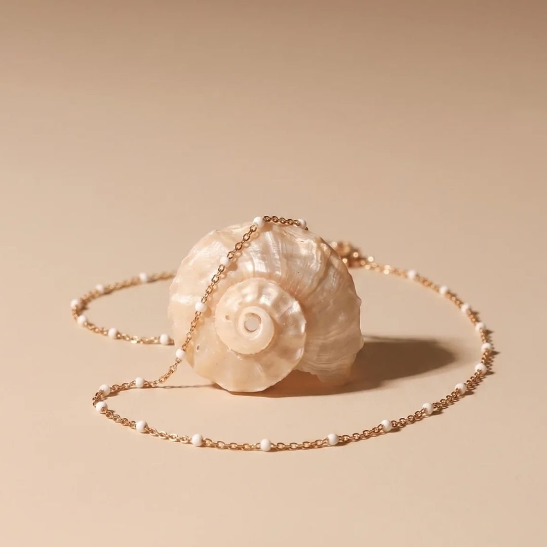 Atolea Jewelry White Beaded Choker In Gold - ATOLEA Jewelry