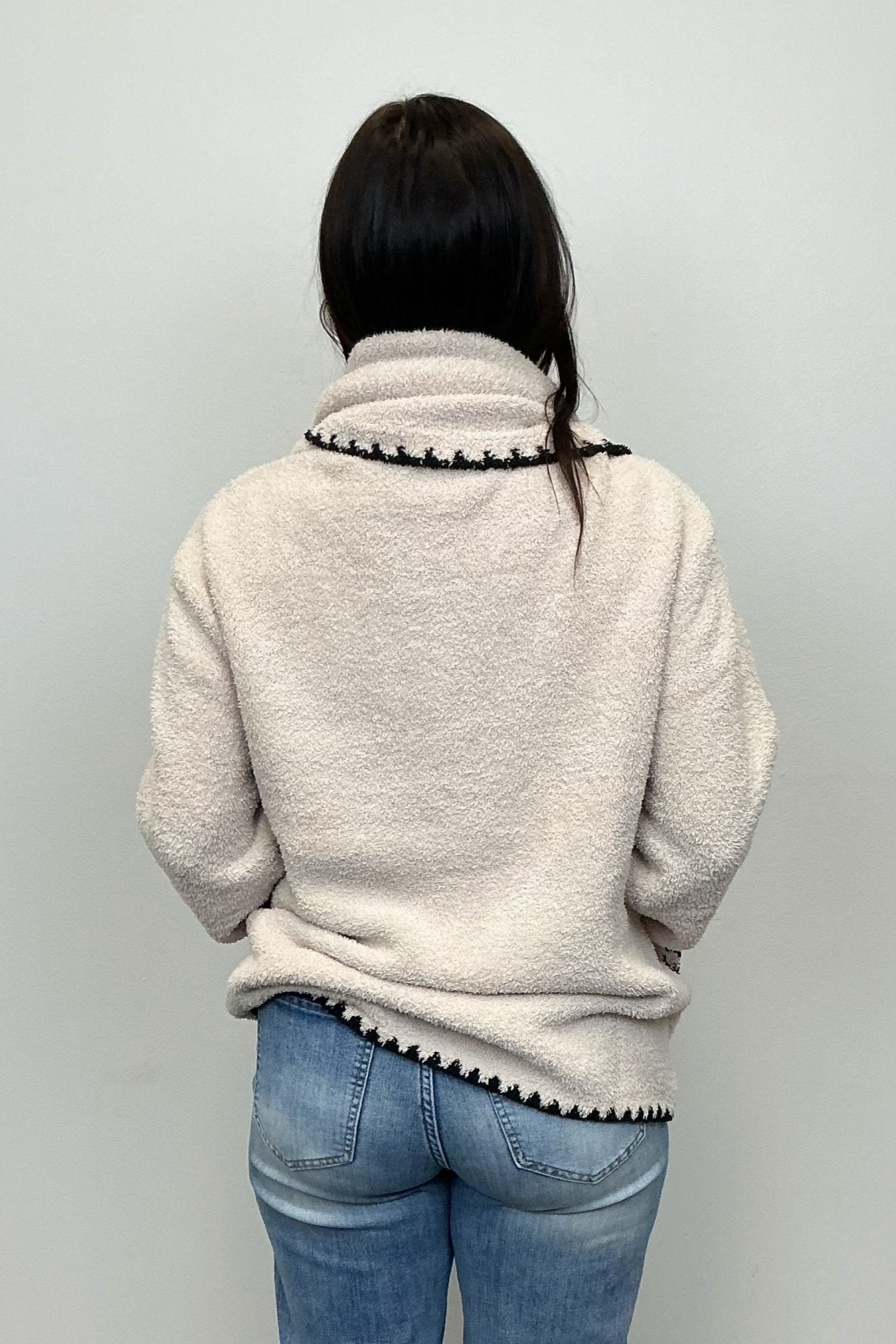 Barefoot Dreams CozyChic Blanket Stitch Cardigan - Stone - Barefoot Dreams