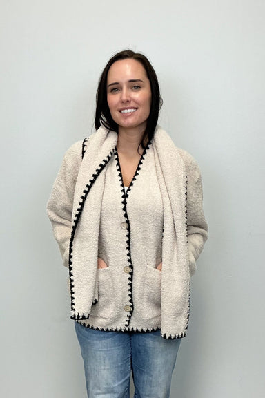 Barefoot Dreams CozyChic Blanket Stitch Cardigan - Stone - Barefoot Dreams