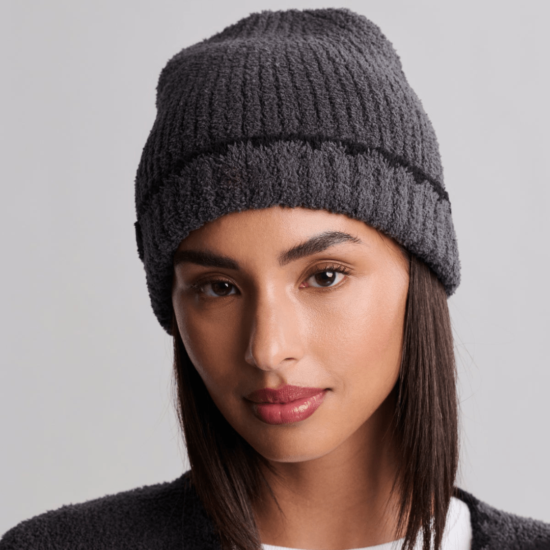 Barefoot Dreams CozyChic Ribbed Blanket Stitch Beanie - Carbon - Barefoot Dreams