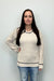 Barefoot Dreams CozyChic Ribbed Sweater w Blanket Stitch - Stone - Barefoot Dreams