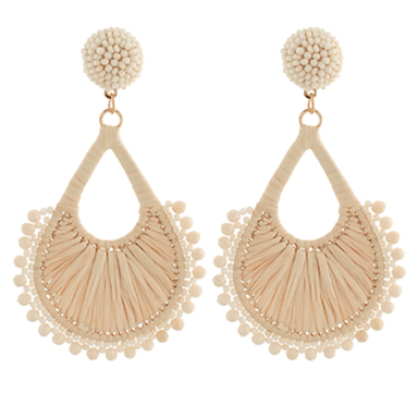 Beaded Teardrop Raffia Drop Earrings - Golden Stella