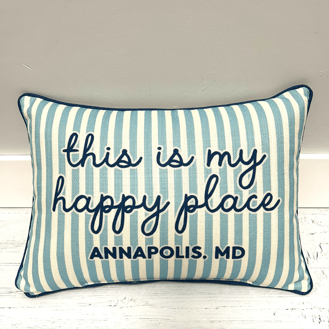 Blue Stripe Happy Place Beach Pillow - Little Birdie