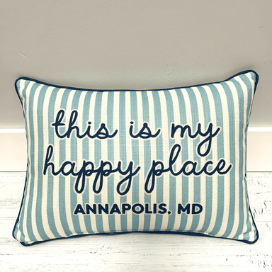 Blue Stripe Happy Place Beach Pillow - Little Birdie