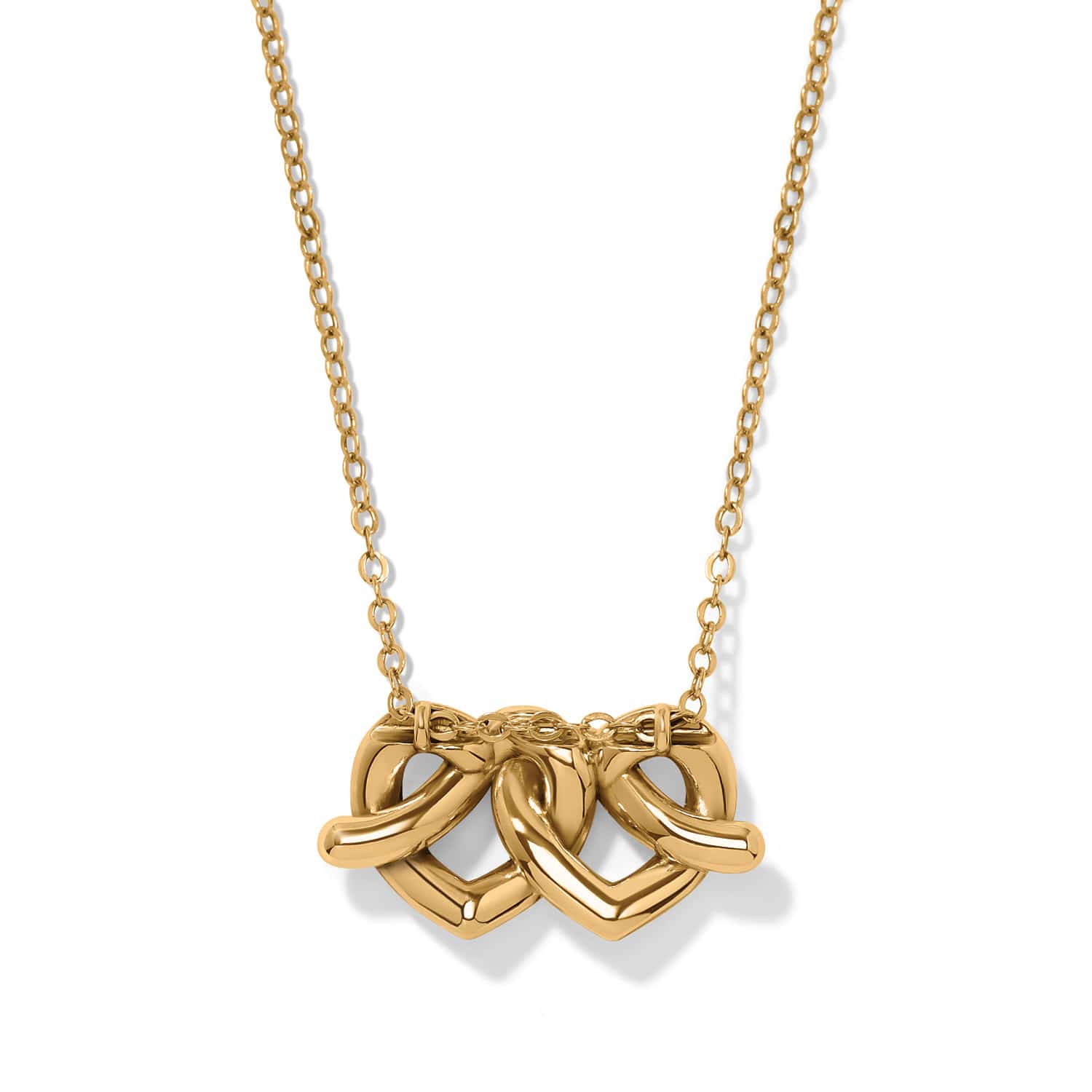 Brighton Interlok Linked Hearts Necklace Gold - Brighton