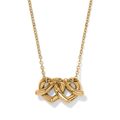 Brighton Interlok Linked Hearts Necklace Gold - Brighton