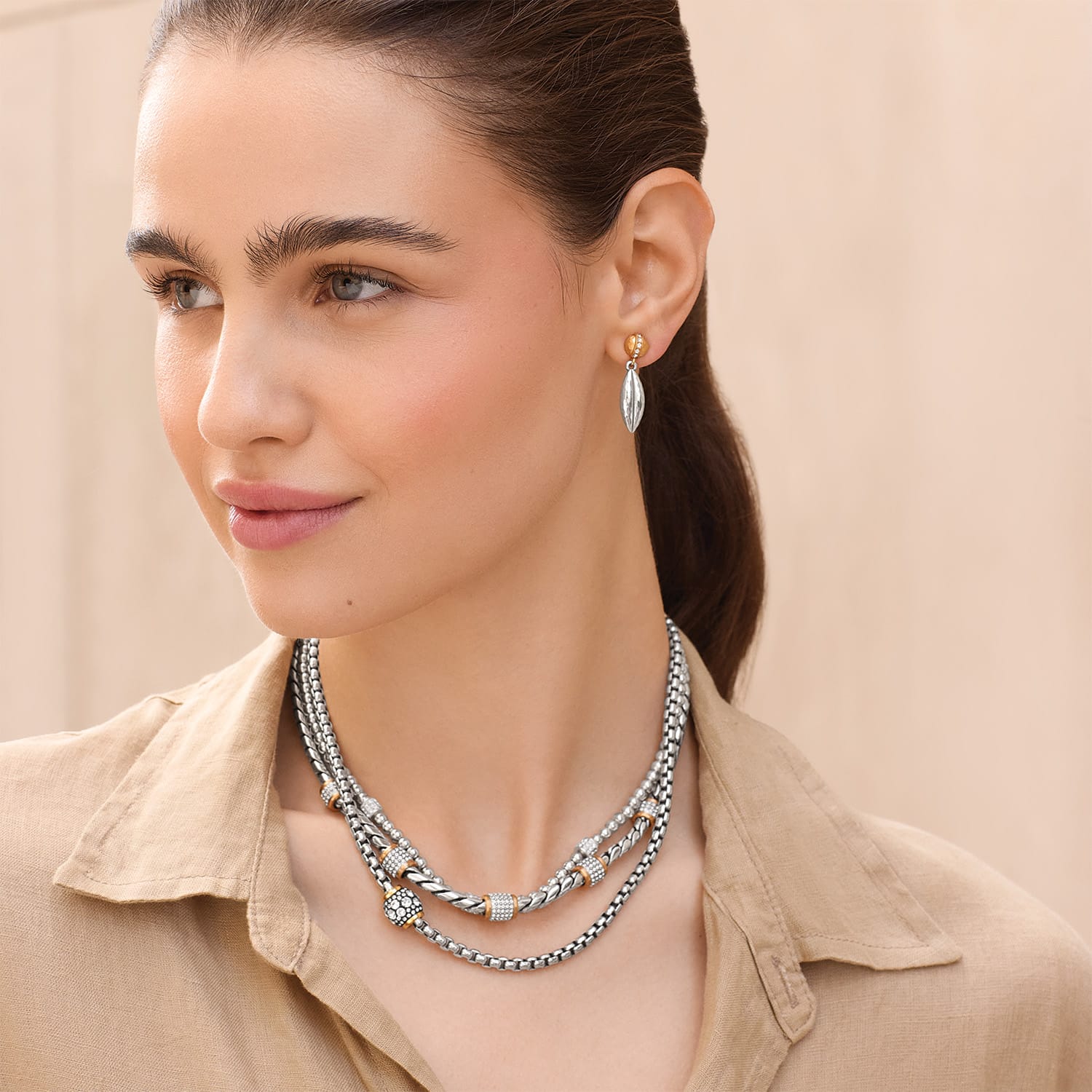 Brighton Meridian Solis Hematite Necklace Silver/Gold - Brighton