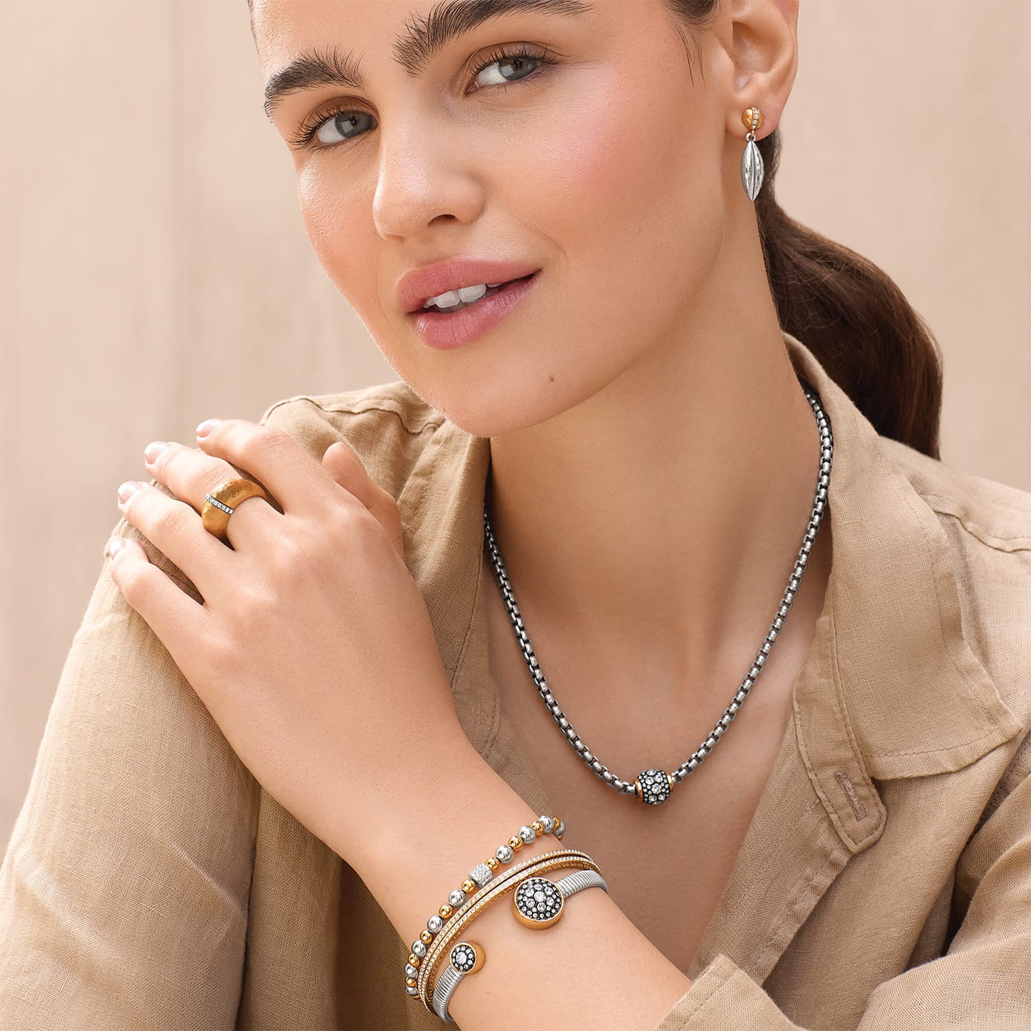 Brighton Meridian Solis Hematite Necklace Silver/Gold - Brighton