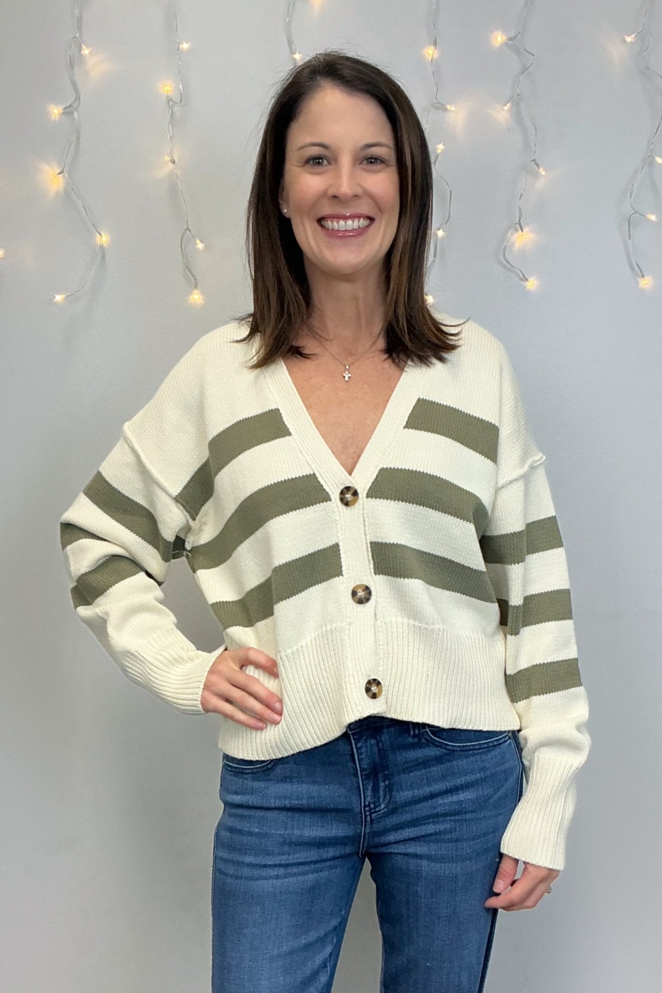 By Together Irena Cardigan - Cream & Olive - By Together