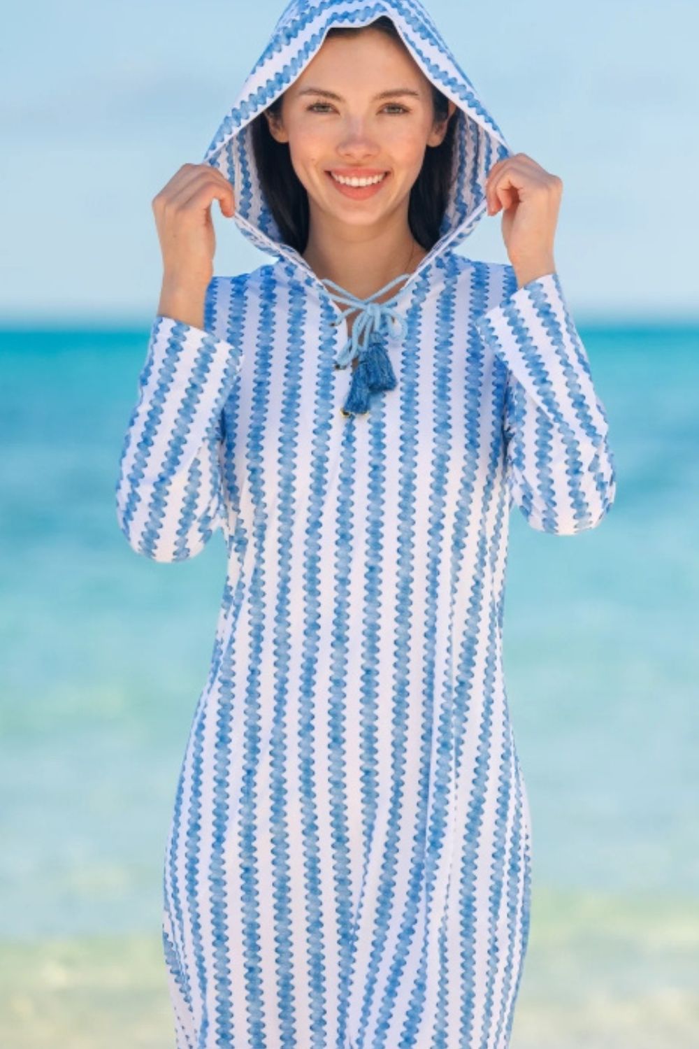 Cabana Life Tie Neck Hooded Cover Up - Cabana Life