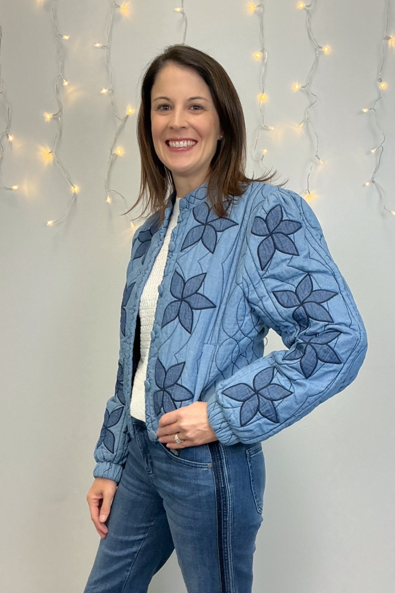 Camellia Denim Jacket with Contrast Stitching - Camellia