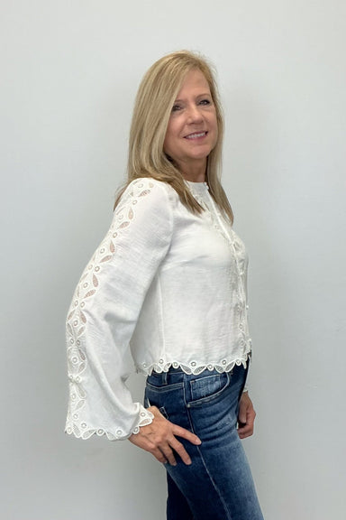 Camellia Embroidered Lace Button Blouse - Camellia